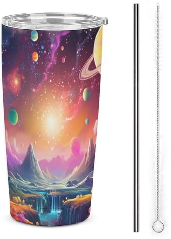 Universum Planet Borraccia Termica Con Cannuccia E Coperchio A Tenuta Stagna - Perfetta Per Bevande Calde E Fredde 20oz