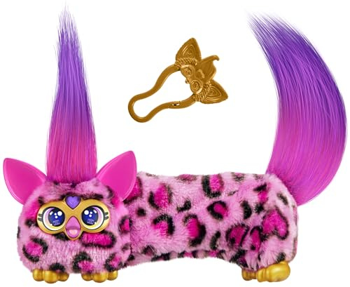 Furby DJ Furblets Kitt-Ee-Luv interaktives Mini Plüschspielzeug mit Musik und Soundeffekten, dehnbarer Körper, Schlüsselanhänger, kompatibel mit Furby Freunden, für Kinder ab 6 Jahren