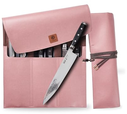 Bolsa enrollable para cuchillos de chef (versión 2.0), la funda impermeable más ligera y portátil, portador de cuchillos duradero personalizado, 8 protectores de cuchillos incluidos, Rosa índigo,