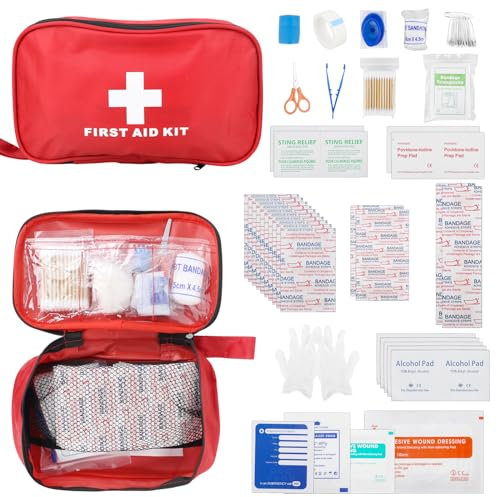 Erste Hilfe Set, Mini Reiseapotheke 161 Teilig KFZ Verbandstasche Notfalltasche Notfallset für Auto Outdoor Fahrrad Zuhause Motorrad Arbeitsplatz Camping Wandern Notfall