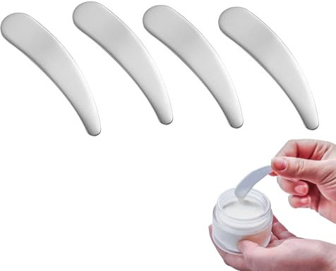 Yicoovey 4 Pieces Cosmetic Metal Spatula Makeup Curved Spatula Mini Cosmetic Spatula Makeup Applicator Beauty Spoon Suitable for Face Cream Mask Lotion Moisturizer