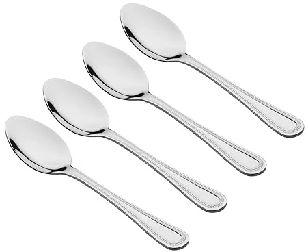 Tala Stainless Steel Teaspoons with Polished Beaded-Edge Design, Premium 18/10 Rust-Resistant Cutlery, Dishwasher Safe, Set of 4
