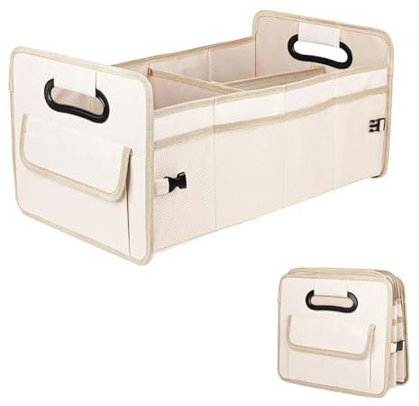 DYUEE Car Trunk Organizer Storage with 8 Pockets Collapsible(Beige)