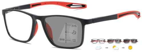ABETOS Gleitsichtbrille Multifokale Lesebrille Photochrome Blaulichtfilter TR90 Rahmen Sportliche Herren Damen Multifokus Lesehilfe mit Sonnenbrille