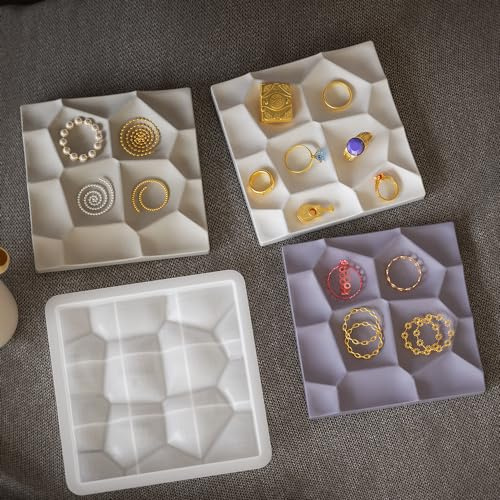 Silikonform Tablett 14 cm DIY Untersetzer Gießformen Wandpaneele Silikon Gießform 3D Wellige Textur Quadrat Teller Silikonform Silicone Molds Tray für Untersetzer Kerzenhalter Heimdekoration