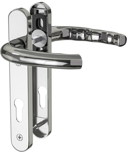 GANZTECH 1 Set Chrome Plating UPVC 304 Stainless Steel Door Handle, 92mm PZ (Centres), Backplate 212mm,122mm Screw to Screw, Chrome Plating Replacement PVC Door Handle