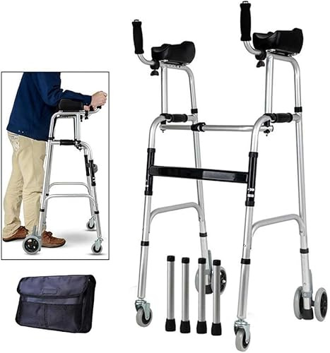 Ayuda para caminar, marco para caminar con rueda ajustable en altura, almohadilla de soporte para reposabrazos, aleación de aluminio gruesa, auxiliar para caminar, ayuda para caminar para pe