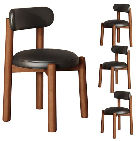 CADEHUB Chaises de Salle à Manger en Bois de Noyer, Lot de 4 chaises de Salle à Manger Modernes, Dossier incurvé, Deux matériaux de Coussin : Cuir Anti-Rayures et Coussin en Tissu écossais