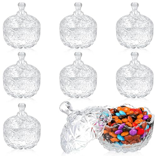 OJMHD 8 Stück Kleine Bonbonglas mit deckel, 240 ml Kristall Candy Bar Gläser, Vintage Bonboniere Aufbewahrung Vorratsgläser Deko für Hochzeit Süßigkeiten Kekse Snacks Küche Buffet