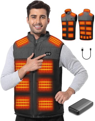 Trunera Heated Jacket，Heated Gilet For Men with 21 Heat Zones, Heated Vest with 20000mAh Power Bank, 3 Heat Settings, Heated Body Warmer for Outdoor Ski Riding Hiking Motor （XL）