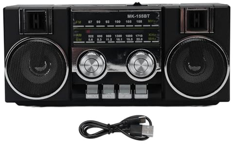 BONKZEBU Portable FM AM SW Radio Speaker Full Band Clear Sound Quality Retro Digital Handheld USB Memory Card Support for Garden Bathroom (Black)