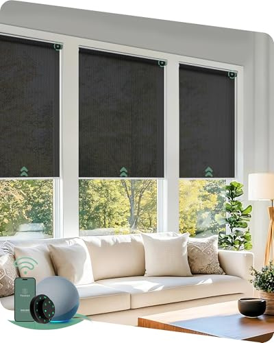 Yoolax Motorized Solar Shades, Flame Resistat Smart Blinds for Windows Motorized Roller Shades, Motorized Blinds Compatible with Alexa Custom Size (Solar-5% Openness Black)