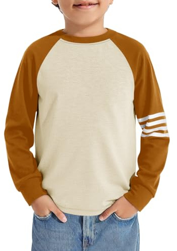 Haloumoning pojkar t-shirt långärmad färgblock toppar barn lediga rundhalsade toppar höst mode basic t-shirts skjortor 5–14 år, kaffe, 7-8 år