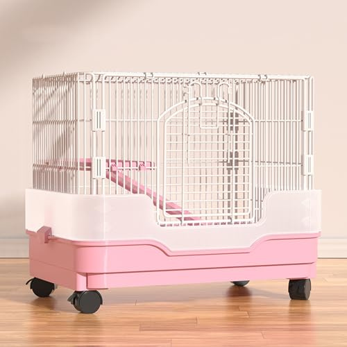 Kaninchenkäfig Indoor auf Rädern, Meerschweinchenkäfig mit Plattform, Rampe, Seitenspritzschutz, für Kleintiere, leicht zu reinigen und zusammenzubauen