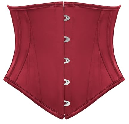 Corset Belt for Women Satin Waist Training Cincher Corset Wine 8 | Fishbone Support, Front Buckle, Lace Up Back, Witch Renaissance Cosplay Accessories