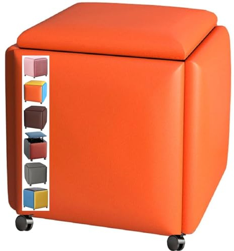 Taburete apilable para sofá, silla, cubo 5 en 1, combinación de asientos, reposapiés, taburete tapizado, baúl de asiento, banco de zapatos, taburete con ruedas, reposapiés otomanos Cr, amarillo 3, 45