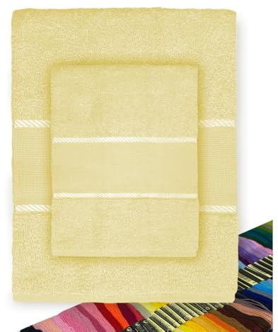 Tex family Set Asciugamani Spugna Tela Aida da ricamare Punto Croce 1+1 Viso E OSPITE con Filato in Omaggio - Giallo