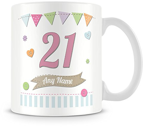 21st Birthday Gift- Personalised Mug/Cup - Add Name - Birthday Shabby Chic Design