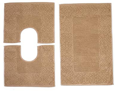 HomeIt – Juego de alfombras de baño de 3 piezas de algodón – Elegante juego de alfombrillas de rizo, 1 alfombra de 60 x 90 cm, 2 cubretodos/cubretrete – Lavable a máquina – Fabricado en Italia (Beige)