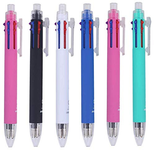 Shulaner 5 Farb Multicolor Pen und Druckbleistift mit eingebautem Radiergummi, Retractable Multicolor Kugelschreiber, 6 Stück