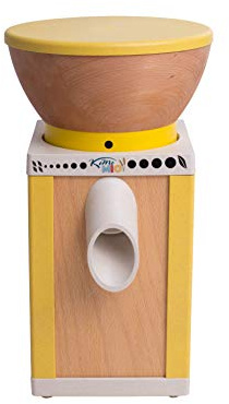 KoMo KoMoMio Getreidemühle elektrisch gelb– 360W Motor – Holztrichter Buche massiv – Buche-Multiplex & recycelter ABS – Edelkorund-Keramik-Mahlwerk – für alle Getreidesorten, Meh, Brot