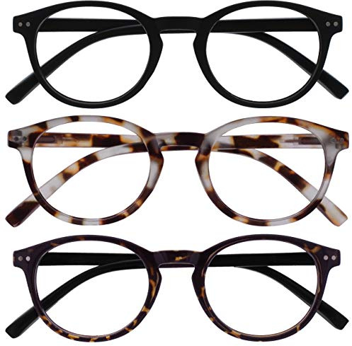 OPULIZE Zen Lesebrille 3er Pack Kleine Runde Rahmen Federscharniere Kratzfest Matt Schwarz Licht Braun Dunkelbraune Herren Damen RRR24-11T2 +3.00