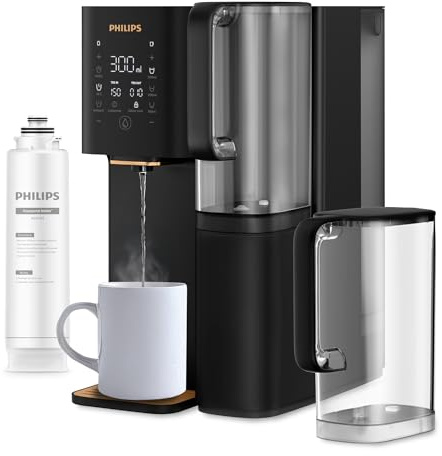 Philips Water Umkehrosmose-Wasserstation ADD6920BK01/10, Aquaporin Inside®: Eliminiert bis zu 110 Substanzen, sofortige Erhitzung, 1 Jahr Filterlebensdauer