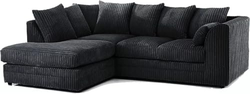 CHICAGO JUMBO CORD CORNER SOFA 5 COLOURS - LEFT/RIGHT HAND (Black Jumbo Cord, Left Hand Corner Sofa)
