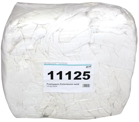 Brod Polierleinen-Putzlappen weiß aus Damast-Bettwäsche 10 kg Sack | Feine Baumwolltücher aus Damastbettwäsche, ideal für Werkstatt, präzises Reinigen und Polieren an schwer zugänglichen Stellen
