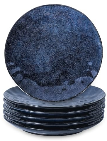 Vicrays Keramik Speiseteller, 6-er Set, Ø 27 cm, Porzellan Speiseteller oder Frühstücksteller für Ihre liebsten Speisen, spülmaschinengeeignet (Sternenblau)