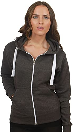 New Zip Up Hoodie Long Sleeve Plain Ladies Hooded Jacket