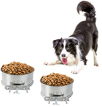 Andiker Stainless Steel Dog Bowls 2 Pack, Water and Feeding 5.5''& 6.2'' Pcs Durable Removable Hanging with Clamp Holder to Fix on Crate & Cage for Cat 6.5, Silver
