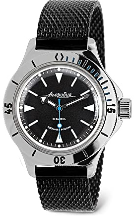 VOSTOK | Amphibia 120512 Automatische selbstaufziehende Taucheruhr, Schwarz Milanese, Taucher