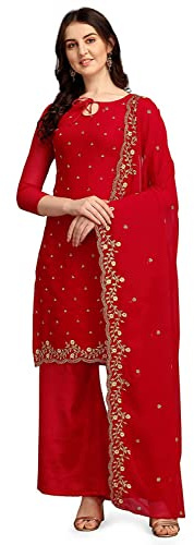 Nimbark Set completo di abito Salwar Kameez per donna, stile indiano e pakistano, pronto da indossare, vestito Punjabi, abito per feste Patiala, Rosso, XX-Large