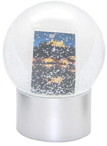 Foto-Schneekugel Glas gefüllt Fotorahmen mit Kunststeinsockel Silber 100 mm Durchmesser | 40077