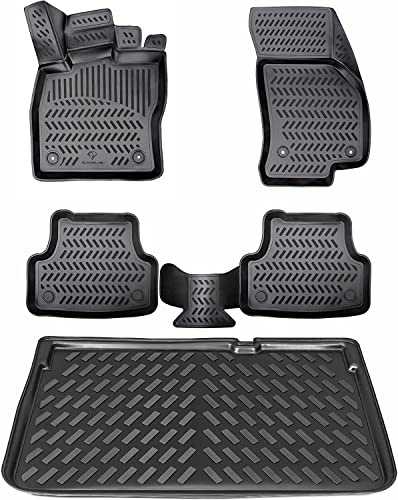 ELMASLINE 3D Gummimatten & Kofferraumwanne Set für VW T-Cross ab 2018 (unterer Ladeboden) | Zubehör Fußmatten Kofferraum