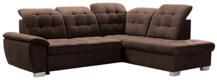 DomiMeble Ecksofa Lotta 258 x 212 x 108 cm - modernes Sofa, bequem mit hochelastischem Schaumstoff, mit Bettkasten, mit Schlaffunktion, angenehm anzufassendes Veloursmaterial (rechte Seite, Braun)