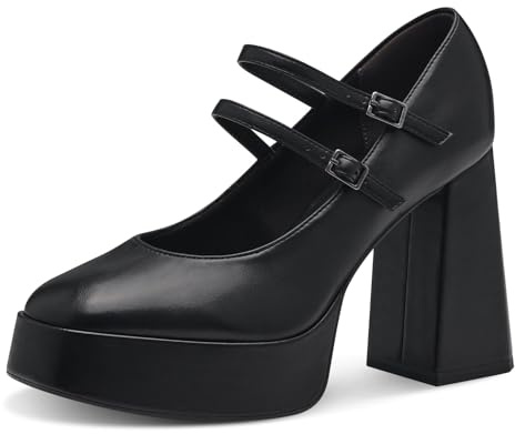 Tamaris dam pumps med rem vegan blockklack, Svart Matt, 37 EU