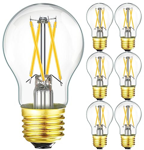 E26 LED Edison Bulb 6W Equivalent 60 Watt A15 Light Bulb Soft White 3000K Dimmable E26 Led Bulb for Ceiling Fan,Wall sconces,Refrigerator,Desk lamp 600lm AC120V, 6 Pack