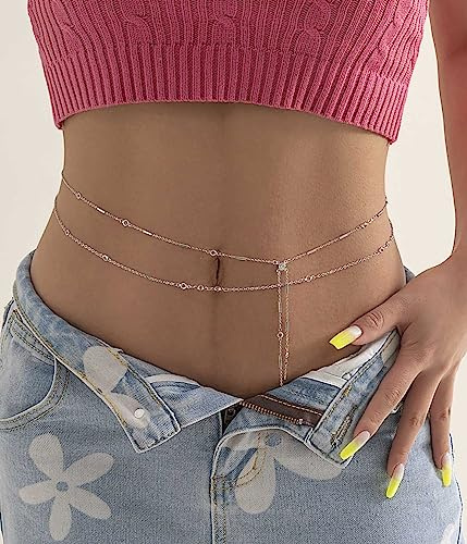 JUSTUSNX Crystal cadena de cintura de cristal cadena de vientre en capas cadena de estómago Sexy cadena de cuerpo accesorios de joyería para mujeres y niñas (B)