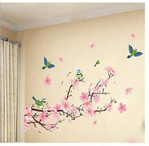 ROBAUN 1 PC Sakura Wandaufkleber Kinderzimmer Schlafzimmer Wohnzimmer DIY Kunst PVC Schöner Blumenbaum entfernbarer Tapete Wohnkultur