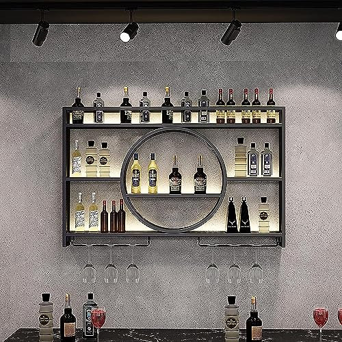 Modern Metal Wall Mounted Wine Rack, Wine Rack For Cupboard, Bar Unit Wall Wine Display Racks, Multifunctional Iron Champagne Stemware Wine Glass Rack for Home, Restaurant, Bar (Black,120x15x80cm)