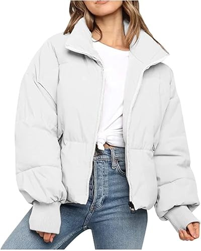 Chaqueta De Plumas for Mujer, Chaqueta Acolchada Corta De Invierno Chaqueta De Transición Suelta, Chaqueta Funcional Chaquetas con Cremallera for Exteriores A Prueba De Viento Protección contra El Frí