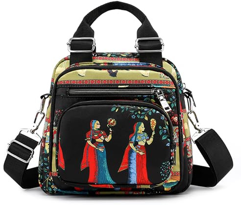 FOLOVEYA Sac à Bandoulière Femmes Petit Sac à Main 3 en 1 Mini Sac à Dos Sac D'épaule Multi-Poches Impression de Mode Sac Portés Main Imperméable Polyester Sacoche Dames Fille