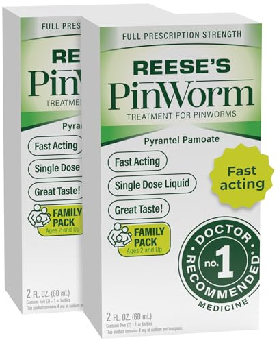 REESE'S PINWORM Medicine Liquid for Entire Family, Full Prescription Strength, 2 Oz, Pack of 2, #1 Doctor Recommended Single Dose Pyrantel Pamoate Dewormer for Adults & Kids Ages 2+, Banana Flavor