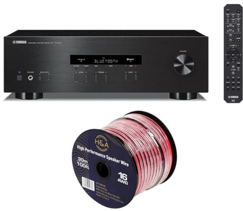 YAMAHA R-S202BL Stereo Receiver with Bluetooth + H&A 16 AWG Speaker Wire Cable (100' Spool)