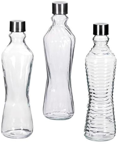 1 Pezzo Bottiglia Acqua da Tavola in Vetro con Tappo 1 Litro 3 Modelli