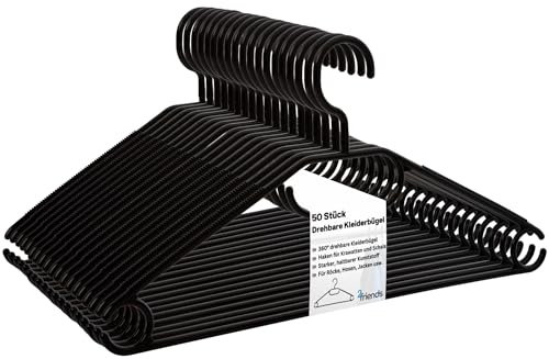 100 Stück Kleiderbügel Schwarz - Platzsparend & Robust mit 360° Drehbaren Haken, Multifunktionale Premium Kunststoffbügel, rutschfest, 100% Recyclingmaterial, Hergestellt in EU