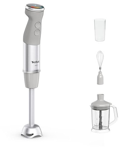 Tefal Quickchef+ HB67MB30 3-in-1 XL Hand Blender/Chopper/Whisk, 1000 W, Intuitive Speed Control, Turbo Button, Powelix Knife Technology, Stainless Steel, Grey