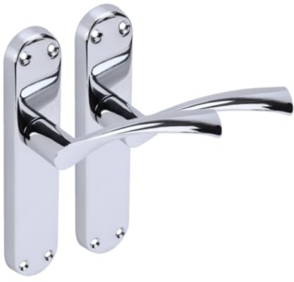 Hunta HANDLEZONE® 1 Pair of Lobo Polished Chrome Lever Latch Door Handle Set on Long Backplate, for Internal Doors
